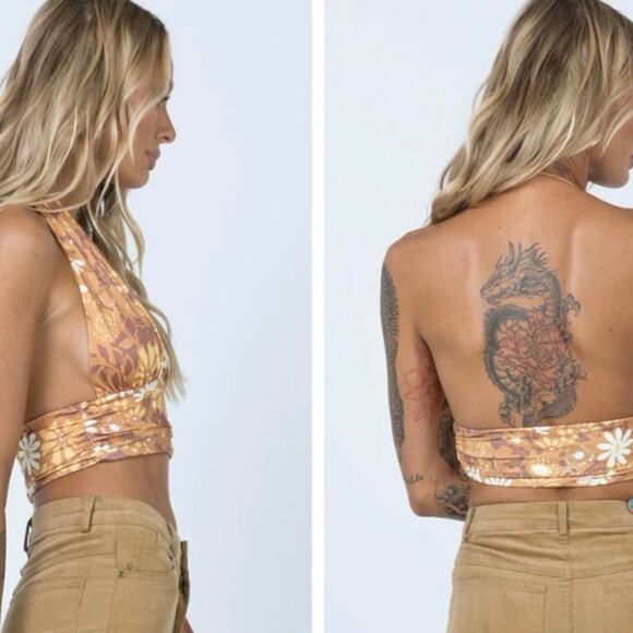 Princess Polly NWOT Retro Brown orange groovy halter top Size USA 4 - Picture 3 of 8